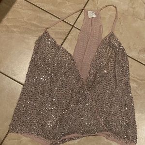 Slinky beaded nude color top- perfect for NYC